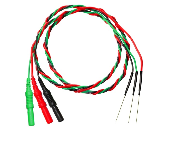 Avalanche - Disposable subdermal needle electrode set, 1 ch referential consisting of 3 electrodes (TW), red, green and black, needle length 18 mm, cable length 1 m, DIN 42802-1 connector (TP), single sterile packed with 10 pcs.