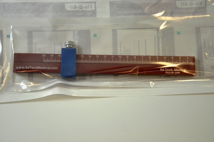 Ad-Tech, Channeled Ruler 20cm, drill stop & depth electrode measurement. Re-Usable. Non-Sterile.