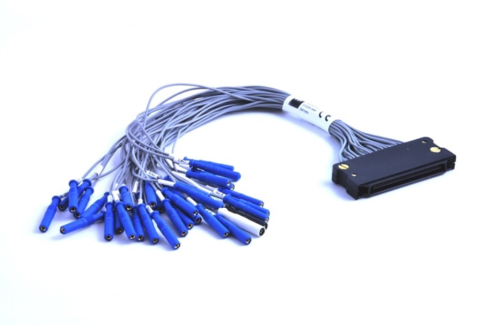 Adapter cable from shielded WaveGuard HD connector to 34 TouchProof connectors (32 EEG, GND and shield)