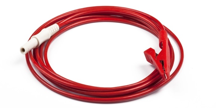 Alligator - Crocodile clip cable 150cm, Touch Proof connector, color Red