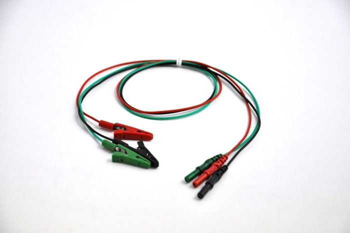 Alligator - Crocodile clips cable 61cm, Touch Proof connector, Set of 3 pcs. Black, Red and Green