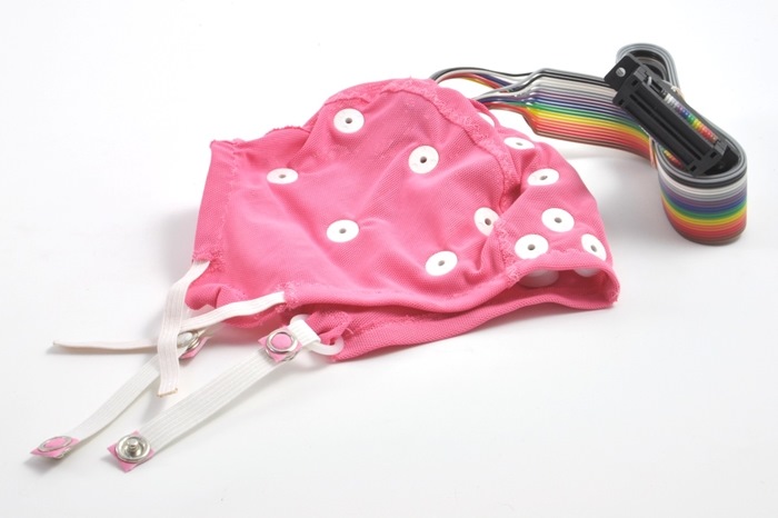 Custom Electrocap. Infa-Cap ll (Pink Cap size 38-42cm) 10/20, with ear slits. 25 pin cap connector. With 21 electrodes. REF=CPZ on a separate wire