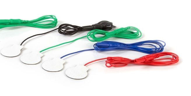Disposable Adhesive Ag/AgCI Electrodes 4 pcs. 20mm diameter, 100cm cable (Red, Blue, Green & Black) box of 10 sets