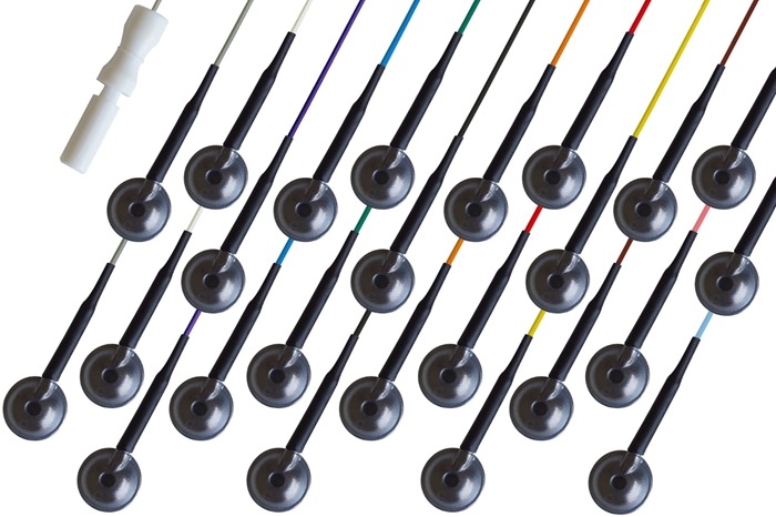 Disposable EEG Cup electrodes, Sintered Ag/AgCl, 100cm multicolor cables with Touch Proof connectors (Bag of 24) - Volume discount available