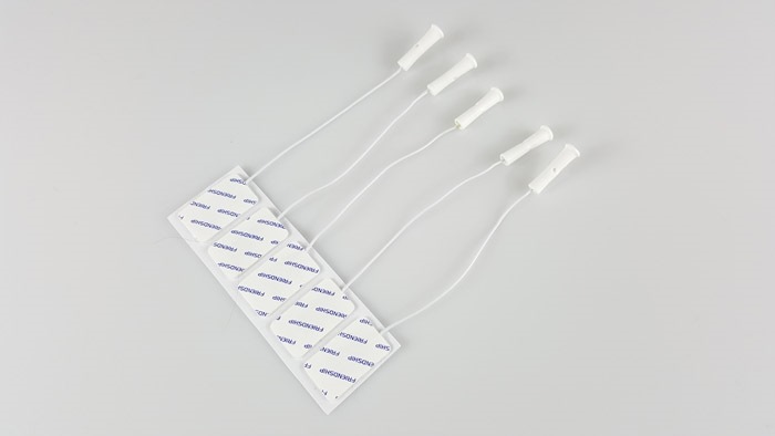 Disposable NON-gelled Central Ag/AgCl Surface Electrode, Single, Wire 10cm, Size 14x24mm, 0.7 Male, color: White 12 set (300 single). FRSH.