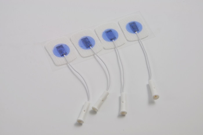 Disposable Pre-gelled Ag/AgCl Surface Single Electrode, Wire 10cm, Size 22x30mm (rec. area 10x6mm), 0.7 Male, color: White, 12 set (144 single). FRSH 2025