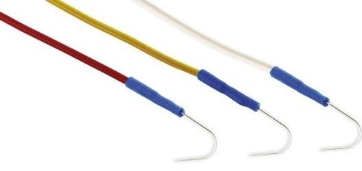 Disposable Subdermal Curved EEG Needle electrode, 21 x 0.45mm (26gauge) Stainless Steel, 200cm PVC cable, multi color (Box of 25) TP Connector.