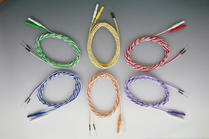Disposable Subdermal Needle 13mm x 0,4mm, 200cm Twisted Pair cable, Touch Proof Connector, 12 colors 12 pair. Total 24 needles.
