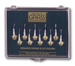 Grass Gold Cup electrode, 10mm with 2mm hole, 120cm cable with Touch Proof connector, (10 pcs.)