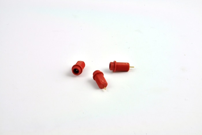 Panel Mount Touch-Proof connector with nut - Red (Gold pin for soldering)