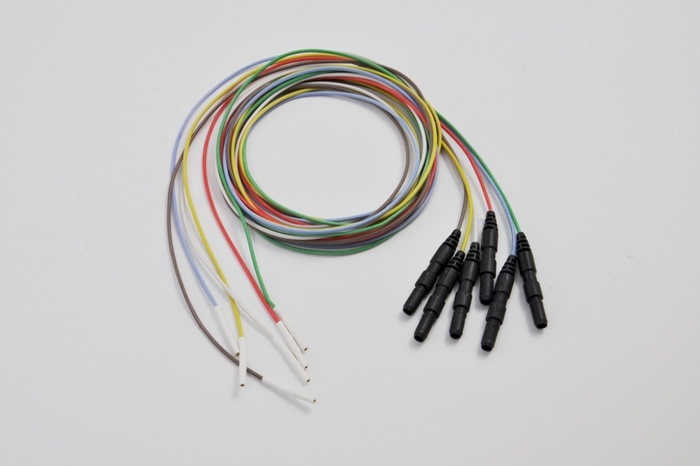 Reusable Connecting cable 100cm for Subdermal needles, 1mm female pin to Touch Proof connector, Multicolor. (bag of 6)