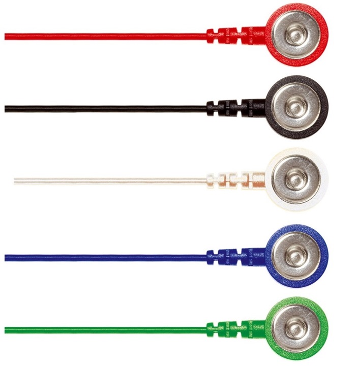 Reusable ECG / EKG Snap Leads, 150cm cable, colour coded leads. (Bag of 10 pcs)