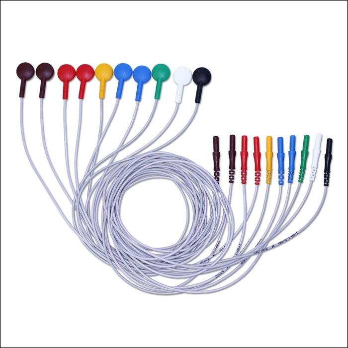 Reusable ECG/EKG Snap lead, 300 cm, Touch proof Connector, 10 pcs. Assorted colors 