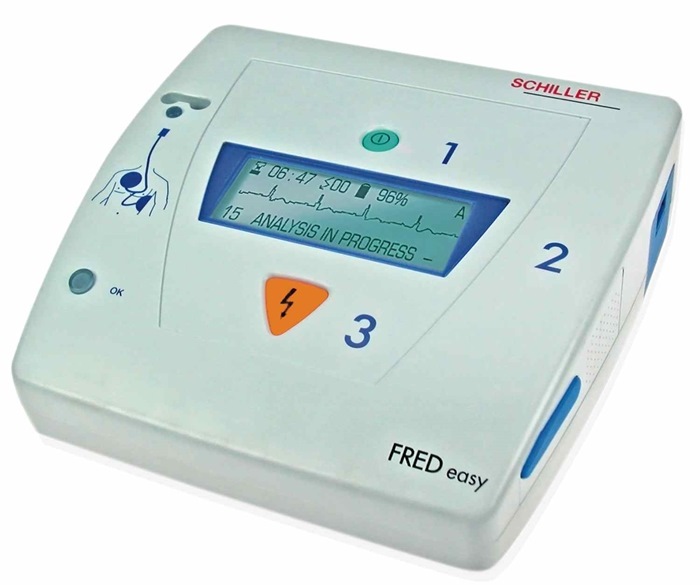 Schiller Fred Easy AED Defibrillator, complete with 1 set pads, Carrying bag, SD card, lithium metal battery, 2 years Warranty. (Hjertestarter).