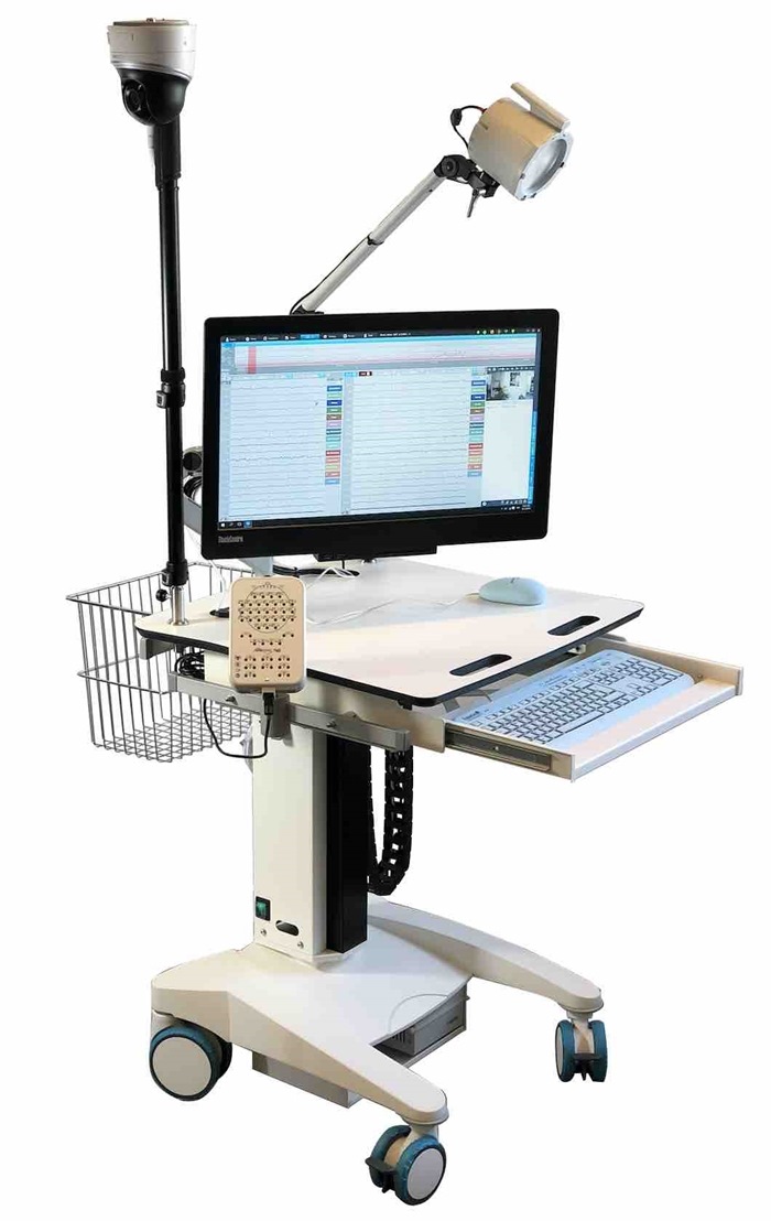 Tuxedo Trolley - Stratus EEG configuration w. M2 arm and large desktop - Electrically Height Adjustable (No hardware - trolley only) *
