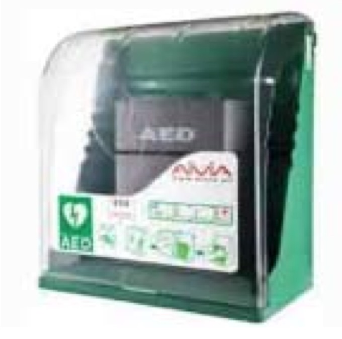 Wall box for Schiller Fred Easy AED Defibrillator, model AIVIA-S. Size 423 x 388 x 201 mm (HxWxD), For indoor use.